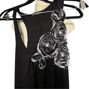 M USA Size large black racer back maxi dress pockets textured  floral detail